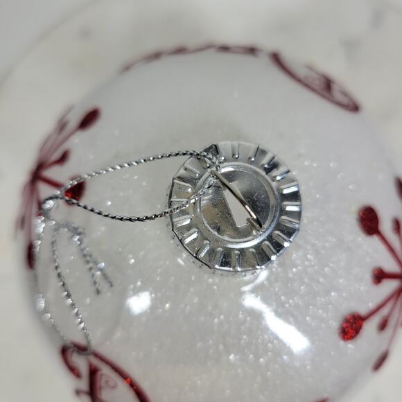 Vintage Deck the Halls Ornament 4.5” Red Glitter Script Handmade Glass - Picture 6 of 16